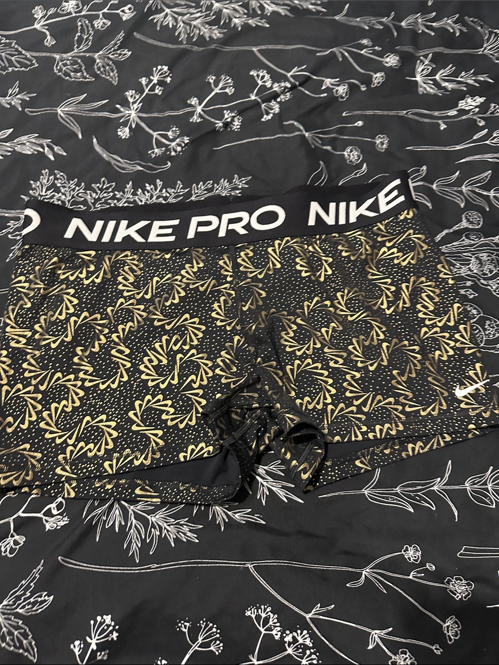 Nike Black and Gold Floral-Print Performance Shorts